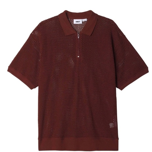 OBEY MESH ZIP Men's Brown Polo Shirt SIZE M - Picture 3 of 9